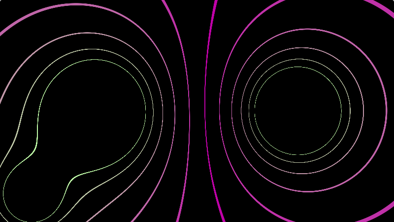 Screenshot of the shader with much thicker lines, illustrating the aforementioned effects.